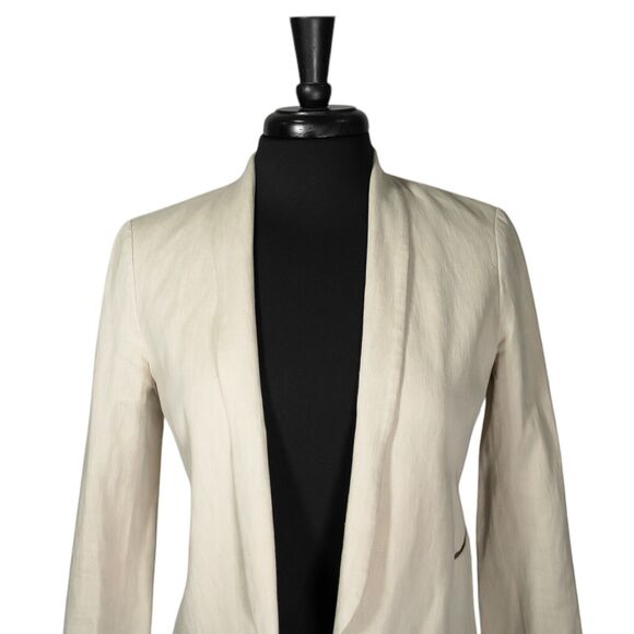 Vince Women's Jacket Beige Linen Cotton Open Front Lined Cropped Blazer Size 4 - Picture 5 of 9